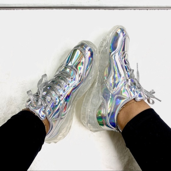 RESTOCKED!! Silver Holographic Fashion Sneakers - Picture 5 of 7